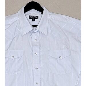 Panhandle Western Shirt Mens 17 / 35 Blue Striped Pearl Snap Cowboy‎ Rodeo